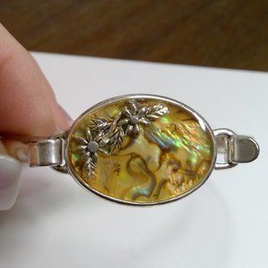 Sterling Abalone Flowers Latch Cuff Bracelet
